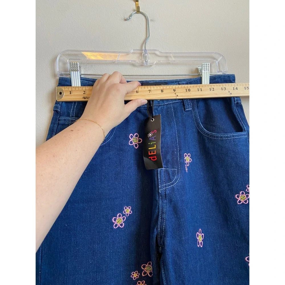 Delias Embroidered Flower‎ Wide Leg Jeans Denim Blue Size Medium - Picture 5 of 7